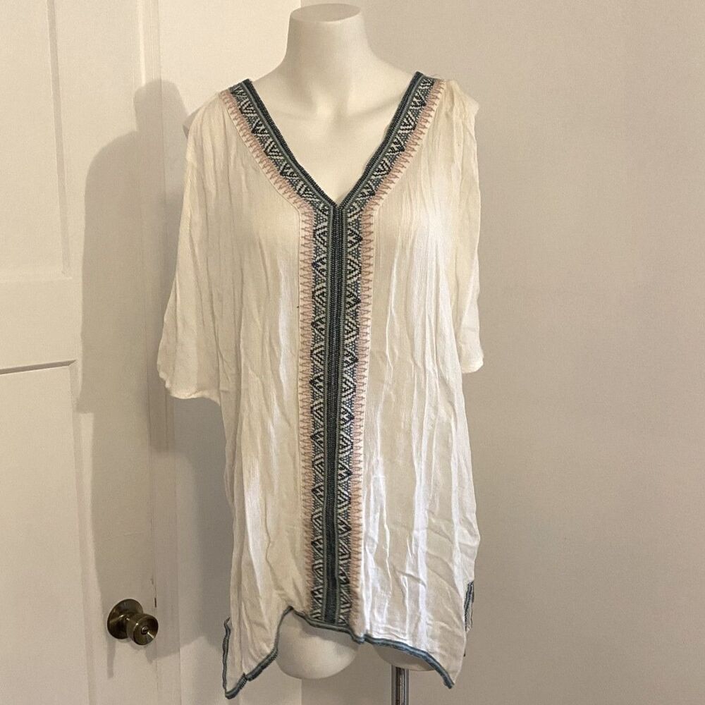 O'Neill size Small Boho Embroidered White Tunic Beachy 100% Viscose Tunic Top